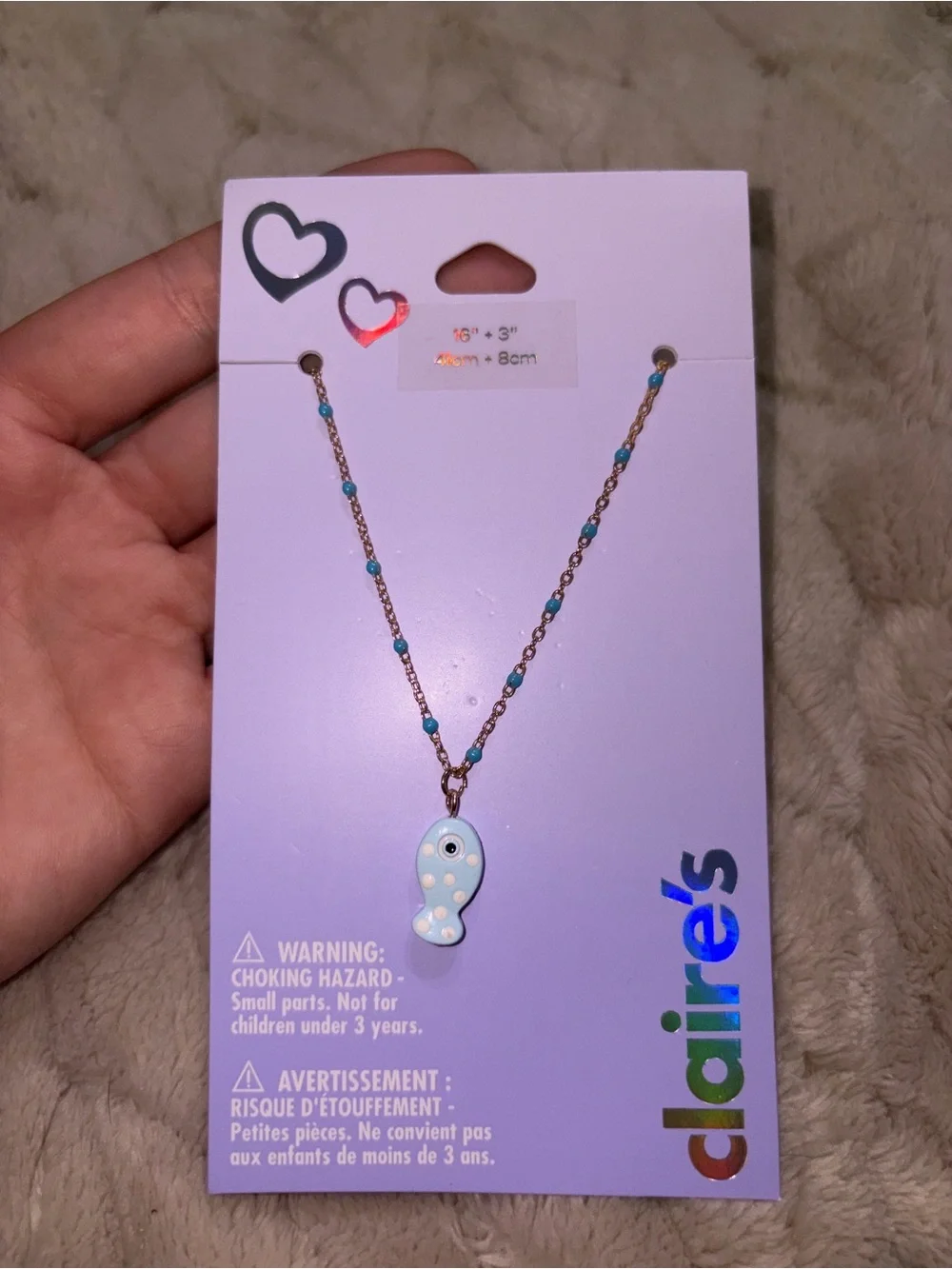 NWT-Claire's Blue Polka Dot Fish Necklace